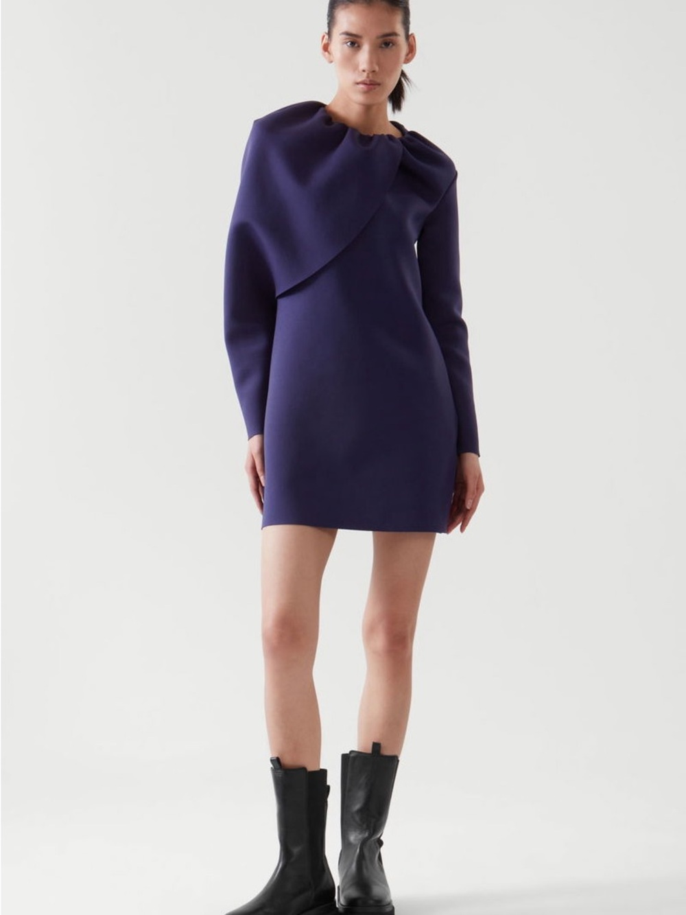 COS Structured Navy-Purple Long-Sleeve Mini Dress